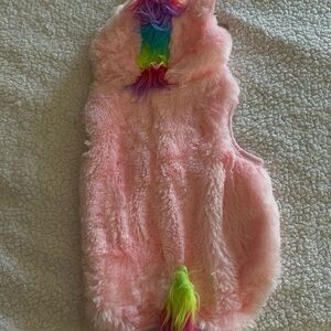Costume for dog and cat pinkFaux Fur Unicorn Hooded Vest with Rainbow Mane